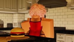  1boy 3d apron artist_name burger cooking femboy justsomeberry male_only roblox robloxian tagme 