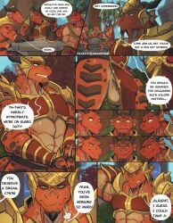  anthro armor balls blizzard_entertainment bottomwear bulge clothing drakonid english_text erection genitals horn loincloth male muscular muscular_male penis red_body reptile scalie text vhkansfweer warcraft 