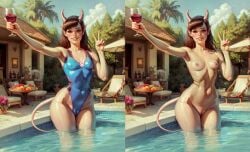  1girls ai_generated d.va devil devil_horns devil_tail horn horns kejma-kensiro looking_at_viewer multiple_images nipple_bulge nipples nipples_visible_through_clothing nude nude_female overwatch overwatch_2 plump_labia pointy_ears puffy_pussy pussy small_breasts smile solo succubus swimsuit tail teenager teeth tiefling tight_clothing tights v voluptuous water_pool wide_hips wine wine_glass 