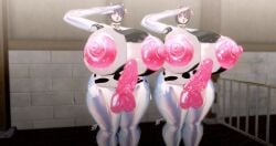  2futas 3d balls cow_girl futa_only futanari huge_breasts huge_cock latex next_yucoru_s nipples salute 