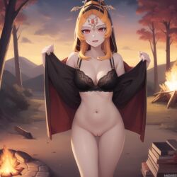  1girls ai_generated breasts cape clothing female female_only happy long_hair midna nintendo no_panties public_nudity pussy ruptuorie small_breasts solo the_legend_of_zelda twili_midna twilight_princess 