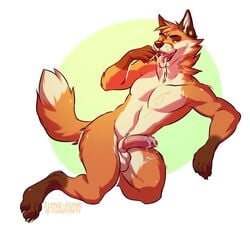  1boy anthro balls canine cum flynx-flink fox fur humanoid_penis male male_only mammal mrfoxees nude penis solo 