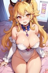  adorable ai_generated big_breasts cute horns horny kawaii large_breasts lewd_face mario_(series) princess_peach thick_thighs thighs 