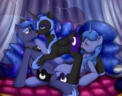  2017 alicorn anatomically_correct anatomically_correct_pussy animal_genitalia animal_pussy anus armor ass blue_hair blush cunnilingus cutie_mark dock edit equine equine_pussy evomanaphy eye_contact eyelashes feathered_wings feathers female feral feral_on_feral french_kissing friendship_is_magic group group_sex hair half-closed_eyes helmet hi_res hooves horn kissing long_hair mammal my_little_pony nightmare_moon_(mlp) oral princess_luna_(mlp) pussy pussy_juice saliva selfcest sex square_crossover threesome tongue tribadism vaginal_penetration wings yuri 