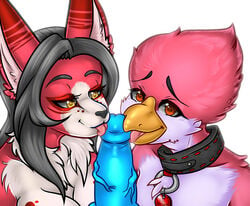  avian avian_(starbound) beak beakjob black_hair canine collaborative_fellatio collar donber eye_hearts feathers fellatio female fennec first_person_view fox glow_dick group gweneveire hair licking looking_at_viewer maladash male male_pov mammal nathan_(donber) oral penis red_feathers sex starbound tongue tongue_out video_games white_feathers 