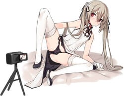  1boy arm_support ass bangs bare_shoulders black_panties black_ribbon black_shoes blush camera china_dress chinese_clothes choker christine crossdressing dress erection erection_under_clothes flower full_body gloves hair_between_eyes hair_flower hair_ornament hair_ribbon kuro_(kuronell) long_hair looking_at_viewer male_only original panties pelvic_curtain penis_under_clothes red_eyes ribbon shoes sleeveless sleeveless_dress solo spread_legs thighhighs tied_hair trap twintails underwear very_long_hair white_gloves white_legwear 