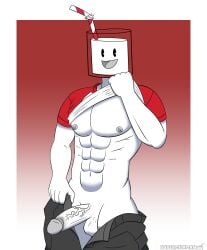 anthro ball_sack balls cal_(supermilkman) cock erect_penis erection exposed_balls exposed_chest exposed_penis male male_focus male_only muscles muscular_male nipples object_head original original_character pants pants_down penis shirt shirt_lift shirt_up simple_face six_pack sole_male supermilkman 