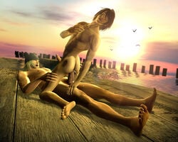  2boys 3d anal ass barefoot blonde_hair brown_hair cum cum_in_ass cumdrip ejaculation erect_nipples erection feet final_fantasy final_fantasy_xiii final_fantasy_xiii-2 gay gnin gninrom lying_on_back male_only multiple_boys muscle nature noel_kreiss nude ocean orgasm_face outdoors penis sex sitting_on_penis snow_villiers source_filmmaker straddling sunset toes water wince yaoi 