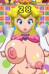  1girls 2d accurate_art_style areolae belly belly_button big_breasts blonde_hair blue_earrings blue_eyes breast_pull breasts clothing crown earrings elbow_gloves fake_screenshot female front_view gloves hair_ornament hexanne huge_breasts light-skinned_female light_skin lips looking_at_viewer low_poly mario_(series) navel new_super_mario_bros. nintendo nintendo_ds nipples nude nude_female pink_lipstick princess_peach pulling_breasts royalty score solo solo_female sparkles star tagme timer white_gloves wide_hips 