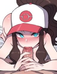  1boy 1girls ai_generated blowjob blue_eyes breasts brown_hair fellatio female game_freak happycycling hi_res hilda_(pokemon) huge_breasts large_breasts light-skinned_female light_skin long_hair male male_pov naughty_face nintendo oral playing_skinflute pokemon pokemon_bw ponytail pov uncensored 