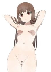  1girls after_bath bare_arms bare_belly bare_legs bare_shoulders bare_thighs belly_button breasts brown_eyes brown_hair censored_pussy coro_fae female hands_on_hair iino_miko indifferent kaguya-sama_wa_kokurasetai_~tensai-tachi_no_renai_zunousen~ long_hair naked solo thighs wet_body 