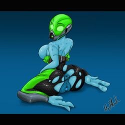  alien anus ass big_breasts big_butt breasts female humanoid line_art mask mass_effect mrblack86 nude pussy quarian suite video_games 