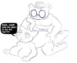  ahe_gao angus_(nitw) anthro ass big_breasts big_butt black_and_white blush breasts butt_grab duo eyebrows eyewear fedora feet female haiku_oezu hand_on_butt hat interspecies looking_pleasured mae_(nitw) male monochrome night_in_the_woods nude open_mouth penetration sex sketch slightly_chubby straight thick_thighs tongue tongue_out top_hat whiskers wide_hips 