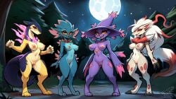  2024 ai_generated anthro breasts female female_only flutter_mane furry ghost_type hisuian_typhlosion hisuian_zoroark innie_pussy misdreavus mismagius navel nintendo nipples nude pokemon pokemon_(species) pussy standing tagme take_your_pick vince_ai 