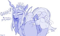  2018 alicorn anal anal_sex anatomically_correct anatomically_correct_pussy animal_genitalia animal_pussy anus changeling clitoris closed_eyes crown dialogue disembodied_hands disembodied_penis dock english_text equine equine_pussy faceless_male fangs female female_focus feral friendship_is_magic hair highres horn horse human human_on_feral interspecies looking_back male male_human/female_feral male_on_feral mammal mare monochrome my_little_pony nude offscreen_character penis pony pusspuss pussy queen_chrysalis_(mlp) sex simple_background solo_focus straight text tongue urethra vulva white_background wings zoophilia 