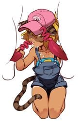  anthro anthro_on_feral barncat_(idontknowshot) baseball_cap blonde_hair cat_ears clothed clothing cum cum_in_mouth cum_in_penis cum_inside cum_on_face dark-skinned_female dark_skin farmer farmgirl fellatio female female_on_feral feral hat human_on_feral interspecies kneeling lips multiple_penises open_mouth oral original overalls penis pig polyle porcine_penis sex short_hair small_breasts straight tan tanline yellow_eyes zoophilia 