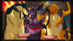  absurd_res alternate_color anthro balls charizard collar female feral hi_res knot larger_male leash male nidoqueen nintendo nipples original_character penis pok&eacute;mon_(species) pokemon size_difference syntex typhlosion video_games 