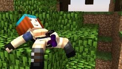  1boy 1girls 3d brown_hair cubic_breasts dildo dildo_in_pussy female half-dressed horny_female human humanoid masturbation mine-imator minecraft minecraft:_story_mode netheregions nude_female outdoors petra_(mcsm) pussy_insertion sex_toy smile 