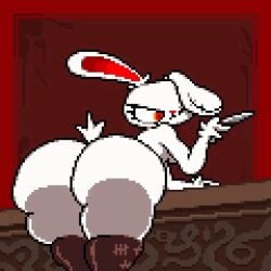  1girls animated ass bloody_bunny bloody_bunny_(character) bubble_butt bunny bunny_ears bunny_girl female female_only furry gif knife lagomorph scratching solo 