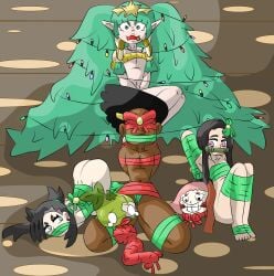  6+girls 6girls ass ass_up ball_gag big_ass black_hair christmas crossover dr.stone face_down_ass_up female female_only femsub gag green_hair improvised_gag long_hair looking_at_viewer marnie_(pokemon) multiple_girls nezuko_kamado pokemon protoy restrained sothis_(fire_emblem) suika_(dr.stone) very_long_hair 