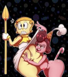 asshole baroness_von_bon_bon big_breasts caronin98 cuphead_(game) female ms._chalice oddrich pulling_up_dress thick_thighs 