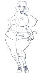  big_breasts bustykaito commission huge_ass huge_breasts jackie_lynn_thomas monochrome nipple_piercing single_nipple_piercing single_nipple_ring skateboard sneakers star_vs_the_forces_of_evil teenager topless wide_hips 