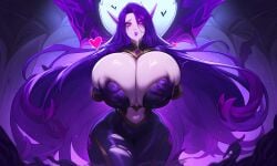  ai_generated big_breasts bodysuit breast_grab breast_squeeze breasts_bigger_than_head bursting_breasts cum_on_breasts cum_on_face huge_breasts league_of_legends long_hair massive_breasts morgana nai_diffusion pink_eyes purple_hair thick_thighs thin_waist tight_clothing torn_clothes torn_clothing wet wide_hips wings 
