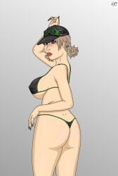  1girls 2023 arm_up ass ass_grab big_breasts black_lingerie blonde blonde_female blonde_hair bra breasts brown_hair cameltoe clothed clothing comic comic_page curvaceous curvy curvy_female curvy_figure dat_ass erect_nipples eyelashes female free_fire garena green_eyes green_lingerie hat huge_ass huge_breasts lingerie looking_at_viewer looking_back magazine medium_hair misha_(free_fire) nipples nude_pose_book open_mouth page_7 page_number panties red_lipstick solo solo_female solo_focus zzerotic 