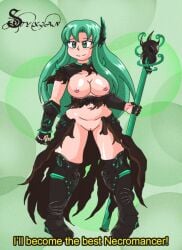  1990s 1990s_(style) 1girls 2d 2d_(artwork) 90s armor armored_boots armored_female belly boots breasts breasts breasts_out chubby chubby_belly chubby_female eyebrows eyelashes female female_only full_body green_eyes green_hair half-dressed half_naked half_nude hips holding holding_object huge_breasts human long_hair magic necromancer nipples no_bra no_panties no_underwear original original_character pixiv pussy retro retro_artstyle shaved_crotch shaved_pussy smile solo staff standing styxian subtitled subtitles thick_thighs 