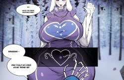 1girls absurd_res anthro big_ass big_breasts blue_eyes blush boss_monster bovid breasts caprine curvy dialogue dress english_text female female_focus forest fur heart hi_res hourglass_figure huge_ass huge_breasts kantan large_breasts mammal mature_female milf monster_girl sans skeleton smile snow soul_(undertale) speech_bubble text thick_thighs toriel tree undertale undertale_(series) voluptuous white_body white_fur wide_hips womb 