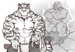  2019 5_fingers anthro balls belly biceps big_balls big_muscles big_penis blush clothed clothing collar duo felid fingers flaccid gon_(madcow100) hairy hot_spring huge_balls huge_cock huge_muscles laugh madcow100 male male_only mammal musclegut muscular muscular_male mustelid musteline nightterror nipples nude pantherine pecs penis pink_nipples pink_nose restricted_palette tiger topless triceps undressing vein veiny_muscles veiny_penis water wolverine won_(madcow100) yellow_eyes 