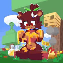  1girls anthro anthrofied bear bia_prowell_(slipperyt) big_breasts breasts cloud creeper cube_head female female_only fire furry honey horny_female humanoid minecraft minus8 outdoors outside red_eyes sky solo square_head tagme tree vibe 