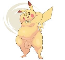  1boy anthro anthrofied arms_behind_head big_ass big_balls big_penis bowtie chubby ero_(character) eroborus fat_man flaccid furry male male_only mouse nintendo original_character overweight pikachu pokemon pokemon_rgby solo tagme teapot_(body_type) thick_thighs uncut wide_hips wink yellow_fur 