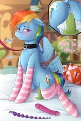  absurd_res anal anal_beads anal_sex bodily_fluids bondage bound buttplug collar dildo dildo_sitting equid equine female feral friendship_is_magic furry genital_fluids hi_res leash mammal my_little_pony neira_(artist) penetration pillow pterippus pussy_juice rainbow_dash_(mlp) rope sex_toy submissive submissive_female vaginal_penetration wings 