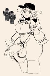  1futa balls big_breasts bottomless clothed clothing erection futa_only futanari huge_cock huge_hips mochi_dullahan no_nose partially_clothed penis reference_image roblox roblox_avatar sketch solo standing tagme thick_thighs wide_hips 