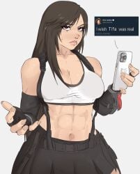  1girls abs asian asian_female black_hair bra crop_top eyeliner female female female_focus female_only final_fantasy final_fantasy_vii looking_at_viewer midriff muscular muscular_female pout pouty_lips skirt square_enix tifa_lockhart yoracrab 