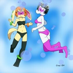 2girls cruz64 drowning female freedom_planet galaxytrail milla_basset neera_li puffy_cheeks swimsuit tagme underwater 