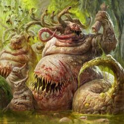    ambiguous_green_liquid beast_of_nurgle commentary disease english_commentary fumes guro holding_another&#039;s_arm horror_(theme) long_tongue manzanedo monster nurgle nurgling official_art partially_submerged sharp_teeth stomach_mouth teeth tentacle_hair tongue very_long_tongue warhammer_40k wetland 