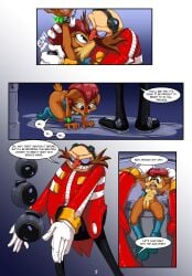 2020 5_fingers all_fours anthro archie_comics areola blue_eyes breasts chipmunk claydust clothed clothing comic dialogue digital_media_(artwork) dr._eggman duo english_text eyelashes female fingers genitals grin ground_squirrel hair hi_res kissing male male/female mammal nipples open_mouth page_2 page_number pussy rodent sally_acorn sciurid sega smile sonic_the_hedgehog_(archie) sonic_the_hedgehog_(comics) sonic_the_hedgehog_(series) speech_bubble text