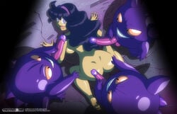  1girls 3boys against_wall ass brick_wall drooling evil_eyes evil_grin evil_smile female gengar group hair hand_on_ass hex_maniac human imminent_sex looking_back male multiple_boys nintendo nude open_mouth penis penis_grab pok&eacute;mon_(species) pokemon pokemon_xy purple_eyes purple_hair sakurakasugano straight swirly_eyes testicles wall 