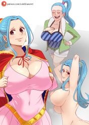  1girls bare_arms bare_breasts bare_legs bare_shoulders bare_thighs big_breasts blue_hair breasts_bigger_than_head clothed clothing color embarrassed female female_focus female_only hi_res jewelry large_breasts light-skinned_female light_skin lokidrawsart long_hair looking_at_viewer miss_wednesday musaed_art nefertari_vivi nipples nude nude_female one_piece open_mouth pleasure_face ribbon shounen_jump solo solo_female thick_thighs 