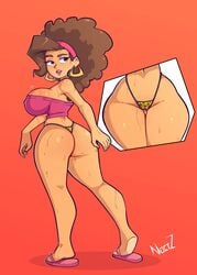  1girls ass big_ass big_breasts breasts brown_eyes brown_hair curvy_figure earrings female hairband high_resolution huevocartoon la_zafiro large_breasts latina marcianos_vs._mexicanos noctz pale-skinned_female pale_skin sweat thick_thighs thighs thong wide_hips 