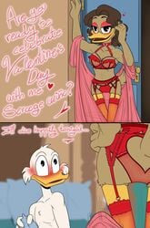  absurd_res anatid anseriform anthro avian bedroom bedroom_eyes bedroom_setting bird bra clothed clothed/nude clothing comic couple_(disambiguation) disney duck ducktales_(2017) female heart hi_res holidays latina legwear lingerie male maria_antonia_magdalena_aldonsa_cabrera narrowed_eyes nervous nude officer panties pose scrooge_mcduck seductive smile stockings straight tejedora7 tight_clothing underwear undressing valentine&#039;s_day wide_hips 