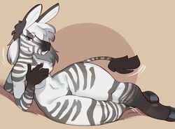  anthro big_ears breasts equid equine female hooves looking_at_viewer lying mammal nipples nude on_side simple_background solo stripes thick_thighs vanessa_(zebra) wamudraws wide_hips zebra 