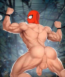  1boy anus ass ass_spread big_balls big_penis looking_at_viewer male male_only marvel mask masked muscle muscles muscular muscular_male reiner55 restrained smooth_skin solo spider-man spider-man_(series) spread_anus spread_cheeks thick_ass thick_penis thick_thighs thighs tied_up 