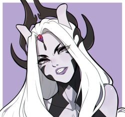  1girls clenched_teeth female female_only kinkymation lipstick long_hair looking_at_viewer mewtwo nintendo pok&eacute;mon_(species) pokemon pokemusu portrait purple_eyes purple_lips purple_lipstick solo white_hair 