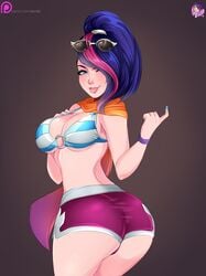  big_ass black_hair blue_eyes eyewear_on_head female fiora_laurent law-zilla league_of_legends pool_party_fiora pool_party_series sunglasses_on_head tagme 