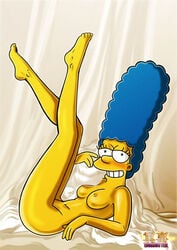  blush breasts color darkmatter female female_only human lying marge_simpson nipples nude on_back side_view solo tagme the_simpsons 