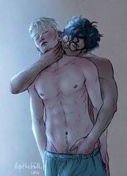  2016 2boys asphyxiation behind_another biting_neck black_hair blonde_hair blue_background blue_panties blush bulge choking closed_eyes dark-skinned_male dark_skin draco_malfoy erection erection_in_panties from_behind_position gay glasses groping_from_behind hand_in_another&#039;s_panties hand_in_panties hand_in_pants harry_james_potter harry_potter kissing kissing_neck light-skinned_male light_skin male male_focus male_only navel panties pants penis_bulge pubic_hair scar short_hair simple_background standing upthehill yaoi 