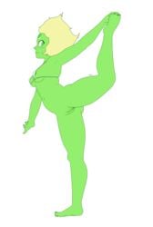  bottomless female_only flat_colors green_skin leg_up looking_at_viewer numinex peridot_(steven_universe) pose pussy side_view small_breasts solo steven_universe string_bikini white_background 